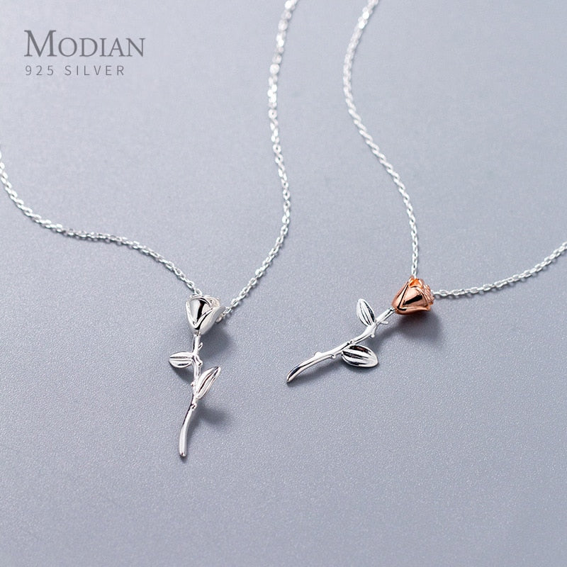 Modian Romantic 925 Sterling Silver Rose Flower Pattern Short Chain Necklace for Women Rose Gold Color Charm Luxury Fine Jewelry