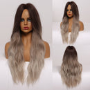 EASIHAIR Long Wavy Blonde Ombre Wigs High Density Synthetic Wigs for Women Cosplay Wigs Brown Heat Resistant Natural Hair Wig