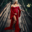 Maternity Dresses for Photo Shoot Sexy Shouldless Puff Sleeve Dresses for Pregnant Women Maxi Long Pregnancy Photography Dress