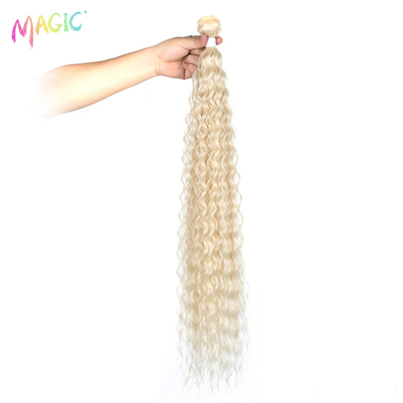 MAGIC Deep Curly Synthetic Hair Weave Deep Wave Hair Bundles 28"30"32"Inches Ombre Color Two Tone Curly Hair Extension 120g