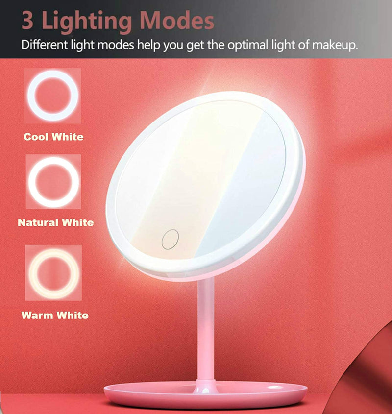 LED Makeup Mirror With Light Lamp With Storage Desktop Rotating Cosmetic Mirror Light Adjustable Dimming USB  Vanity Mirror