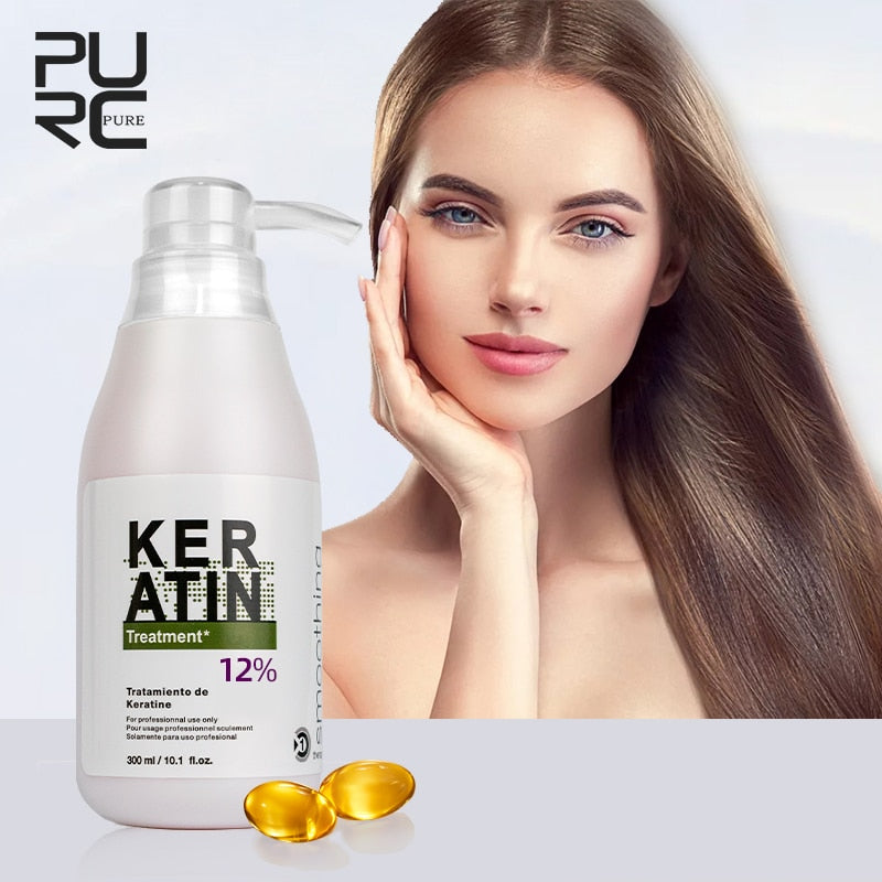 PURC Brasilianisches Keratin 12 % Formalin 300 ml Keratinbehandlung Curly Hair Glättung Glättendes Produkt repariert geschädigtes Haar