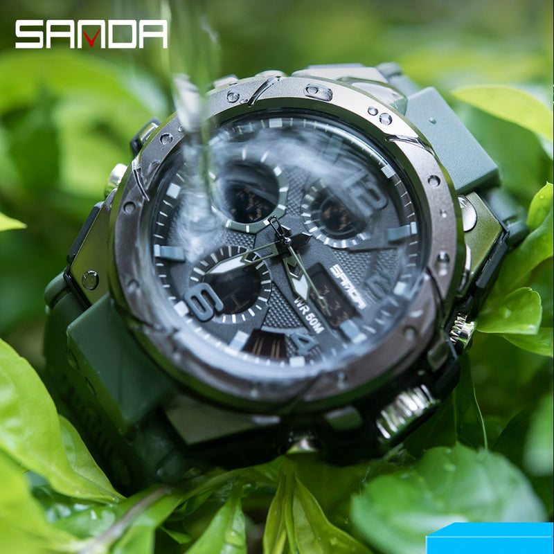SANDA Brand Men's Watch Military Outdoor Sports Waterproof Watches Dual Display Quartz LED Digital Clock Relogio Masculino