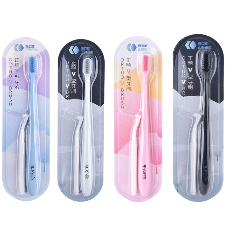 Y-kelin Oral Hygiene Care Orthodontic Tooth Brushes V-Shaped  Toothbrush Soft Bristle with One Inter-Dental Brush