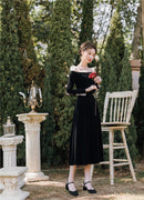 2020 nueva ropa de moda para mujer, vestidos de terciopelo de otoño e invierno, vestido Vintage con cuello oblicuo para mujer