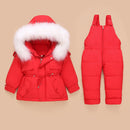 Kinder Daunenmantel Jacke + Overall Kinder Kleinkind Mädchen Junge Kleidung Daunen 2 stücke Winter Outfit Anzug Warme Baby Overalls Kleidung Sets