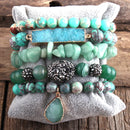 RH New Designer Fashion Red Beaded  Natural Stone Druzy Drop Charms 5pc Bracelets Sets For Women Jewelry DropShip