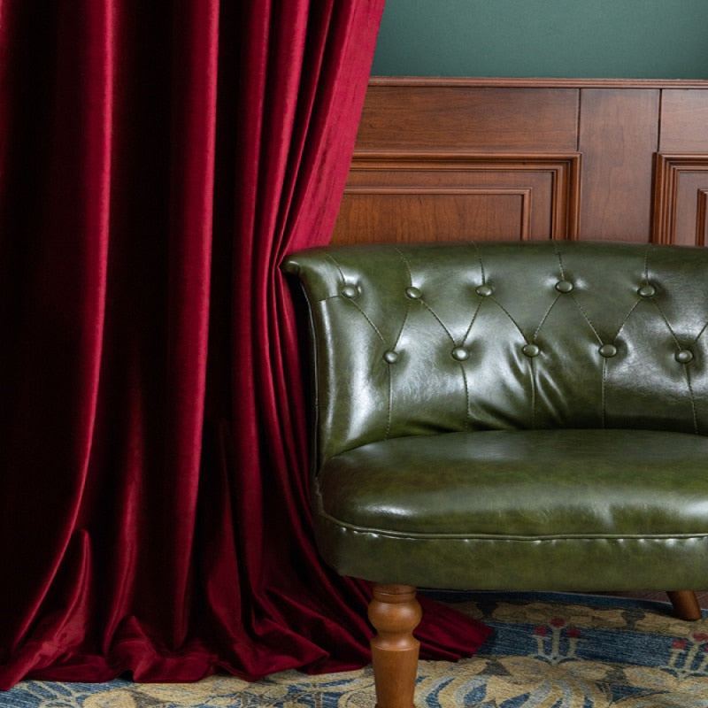 Cortinas americanas para sala de estar comedor dormitorio francés moderno Retro vino rojo grueso terciopelo cortinas acabado ventana personalizada