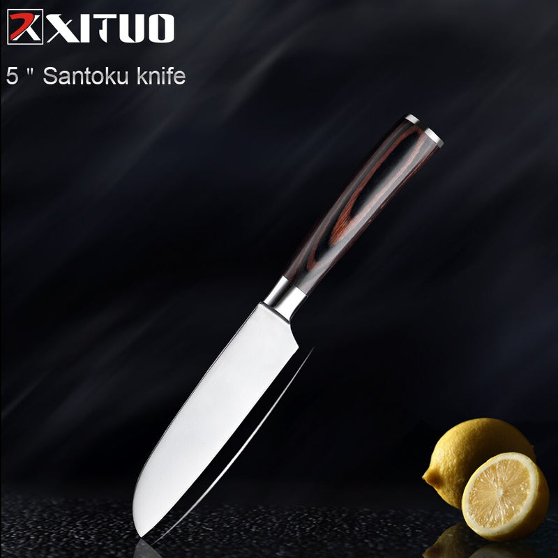 Cuchillo de cocina XITUO, cuchillos de Chef, 1-5 uds., cuchillo japonés de acero inoxidable de alto carbono, cuchillo Santoku para verduras, herramienta para cortar