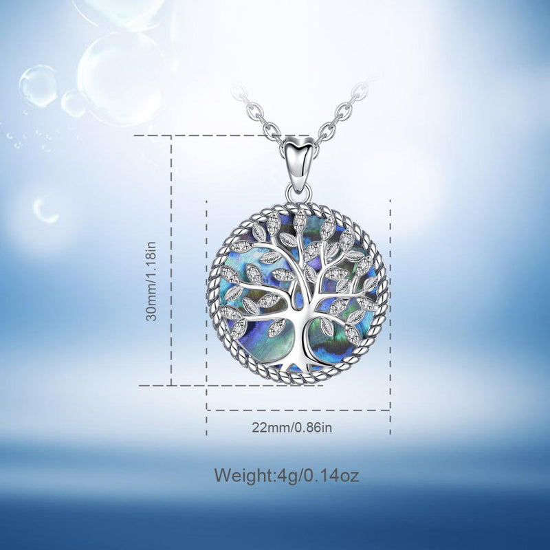 EUDORA 925 Sterling Silver Tree Of Life Pendant Crystal Leaf Blue Mother of Pearl Necklace Women Fine Jewelry Gift with Box D170