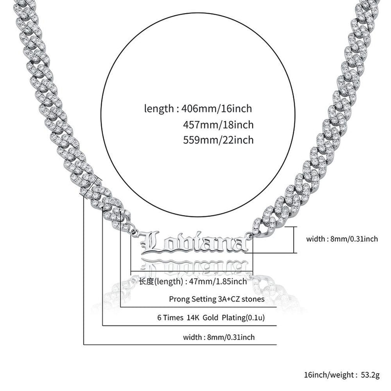 TOPGRILLZ Choker-Halskette mit benutzerdefiniertem Namen, Edelstahl, 26 verschiedene Stile, benutzerdefinierte Halskette mit CZ-Kettenhalskette