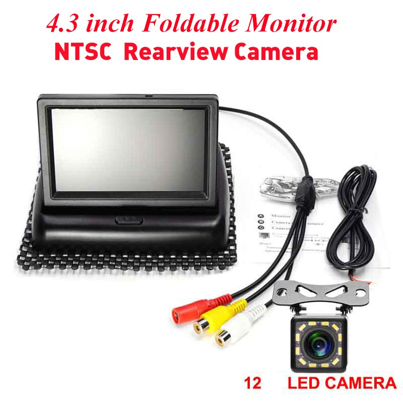Monitor de visión trasera de coche plegable HD de 4,3 pulgadas, pantalla LCD TFT de marcha atrás, cámara de visión trasera de respaldo de visión nocturna, PAIL/NTSC para vehículo