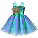 Flower Feathers Girls Peacock Tutu Dress Kids Tulle Princess Peacock Costume for Girls Pageant Halloween Birthday Party Gown