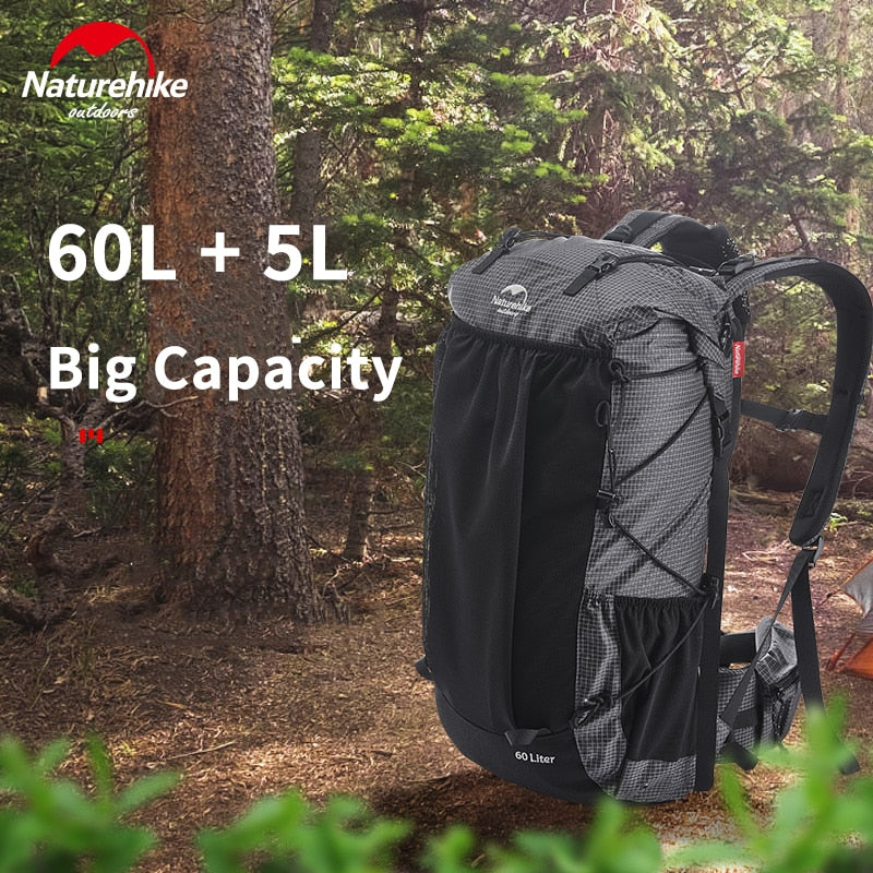Mochila de Camping Naturehike 60L + 5L 1,16 kg de alta capacidad 15kg de carga mochila de Camping mochila de senderismo resistente al desgarro impermeable