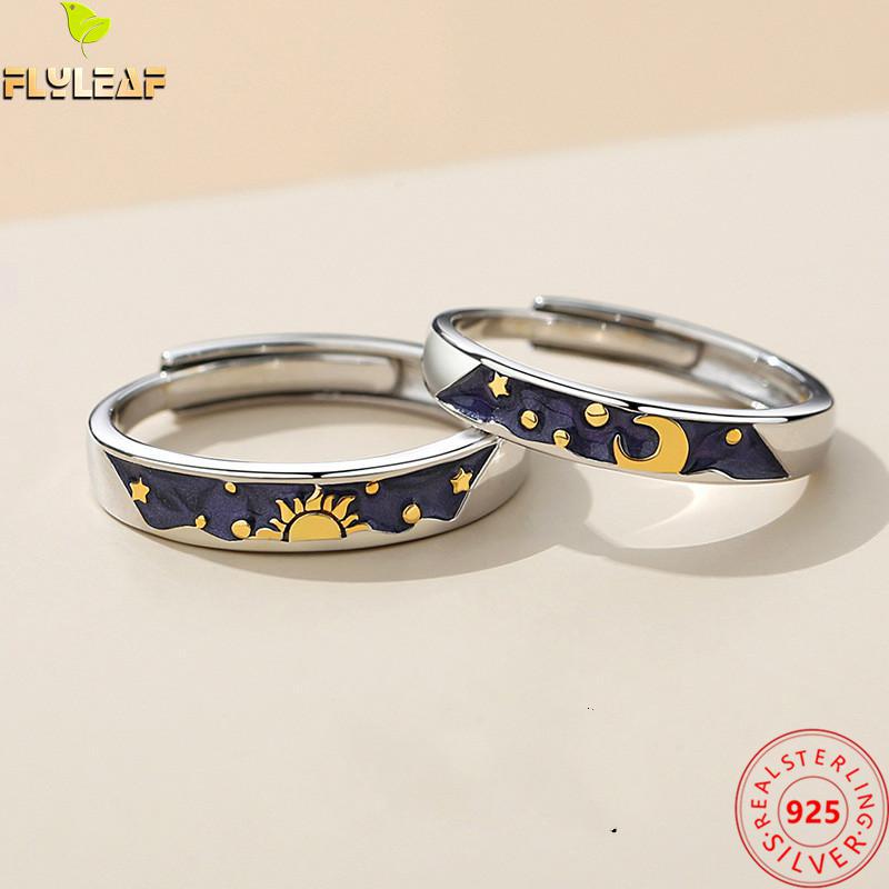 925 Sterling Silver Enamel Sun Moon Starry Sky Couple Rings For Women Romantic Style Gifts For Lovers Fine Jewelry