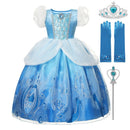VOGUEON Mädchen Aschenputtel Prinzessin Halloween Party Kostüm Kurzarm Blau Fancy Ballkleid Kinder Fancy Geburtstag Kleidung Kittel