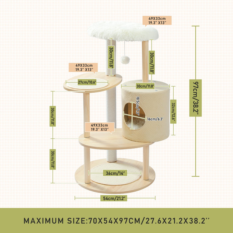 Torre de actividades para gatos moderna con árbol para gatos de varios niveles de pulgadas con postes para rascar sisal hamaca y juguete para gatos con percha superior extragrande