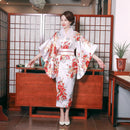 Onesize Female Japanese Kimono Bathrobe Gown V-neck Satin Evening Party Prom Gown Vintage Cosplay Costume Full Sleeve Gown