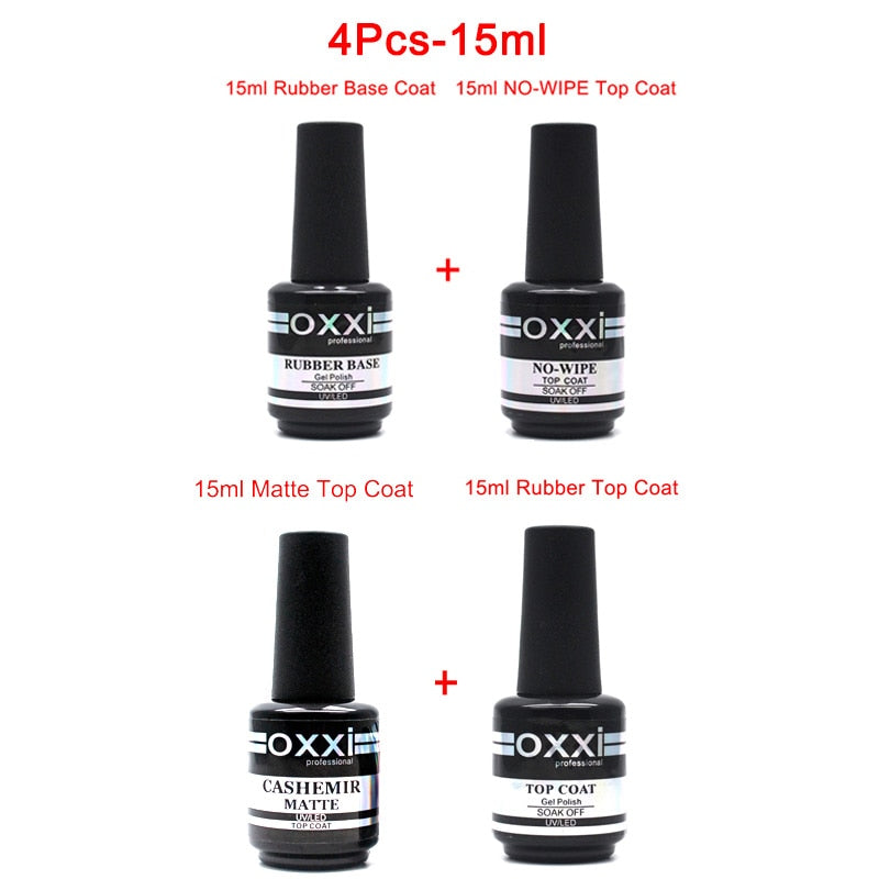 oxxi Latest 15ml Nail Rubber Base Coat Semi Permanant UV Gel Varnishes Primer for Nails Matte Top Coat Nail Art Base Top Gellak