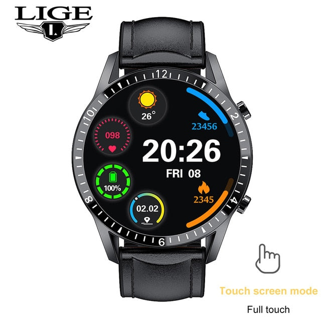 LIGE 2021 nuevo reloj inteligente para hombres con pantalla completamente táctil, reloj deportivo IP68 resistente al agua con Bluetooth para Android ios, reloj inteligente para hombres