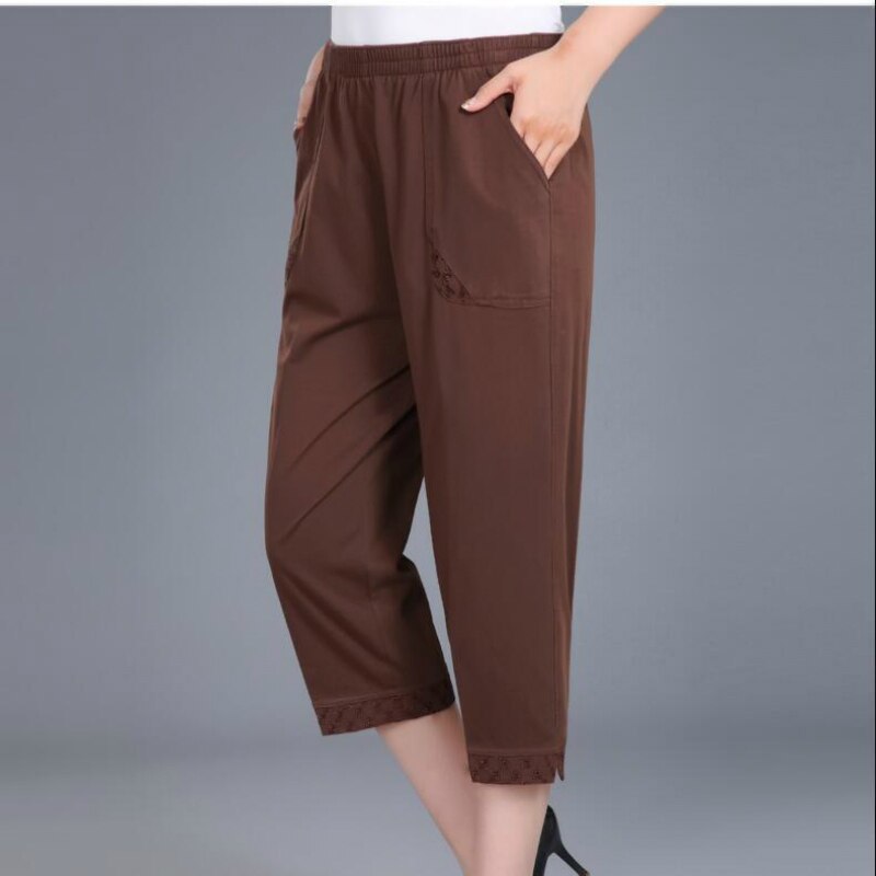 Pantalones Capris para mujer, pantalones de verano para mujer, pantalones recortados de cintura alta 2022, pantalones rectos hasta la pantorrilla de Color caramelo para mujer