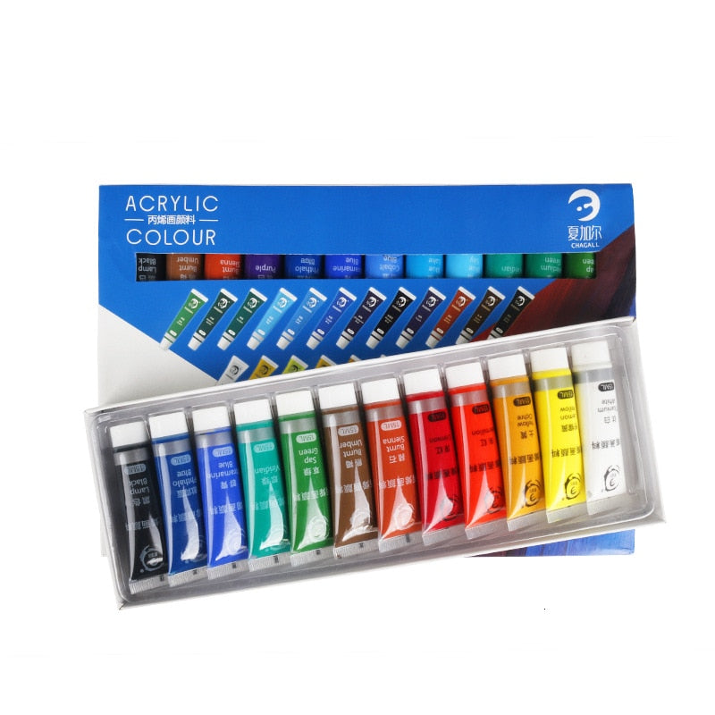 12/24 Colors 15ML Tube Professional Acrylic Paint Set For Fabric Clothing Nail Glass Drawing Painting For Kids Art Supplies