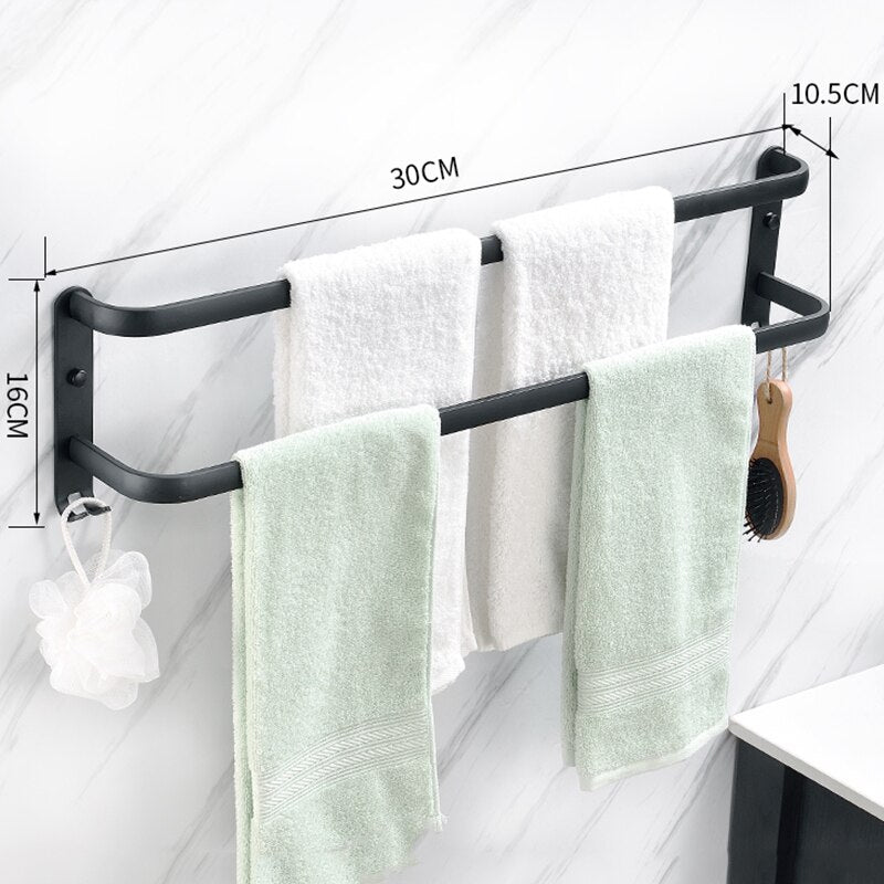 Wall Mounted Towel Rack Towel Hanger Rail Space Aluminum Black Towel Bar Rail Matte Black Towel Holder Bathroom Accessories