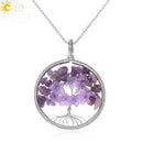 CSJA Tree of Life Pendant Necklace Natural Stone Silver Color Wire Wrap Quartz Crystal Chip Bead Flower Reiki Jewelry Women G306