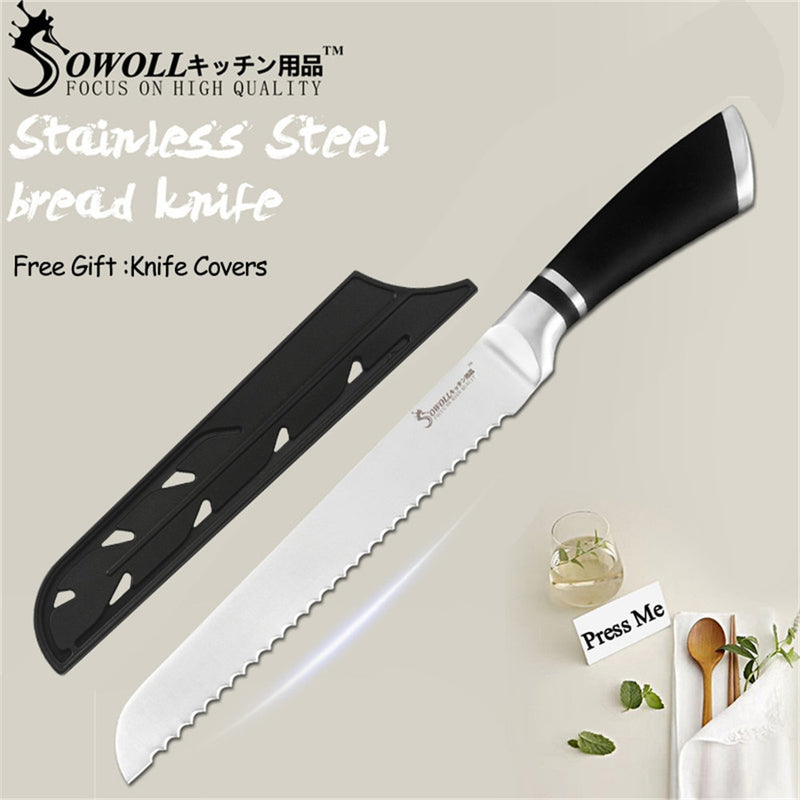 SOWOLL Kitchen Knives Stainless Steel Knives Paring Utility Santoku Bread Slicing Chef Chopping Knife Cooking Accessory Tools