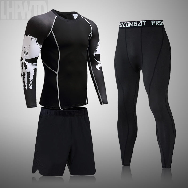 Laufen Herren Thermounterwäsche Unterhose Kit Sport Kompressionsbekleidung Trainingsanzug für Herren Fitness Slim Jogger Base Layer Set