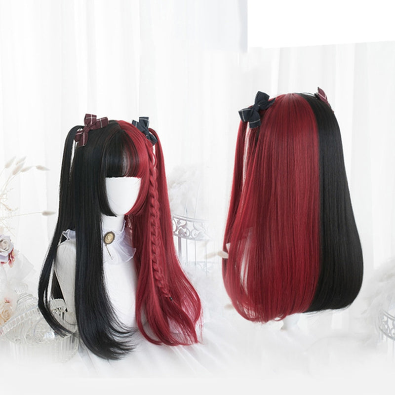 SHANGKE sintético rojo negro rubio blanco Lolita pelucas para mujeres peluca larga recta con flequillo Genshin Impact Cosplay peluca