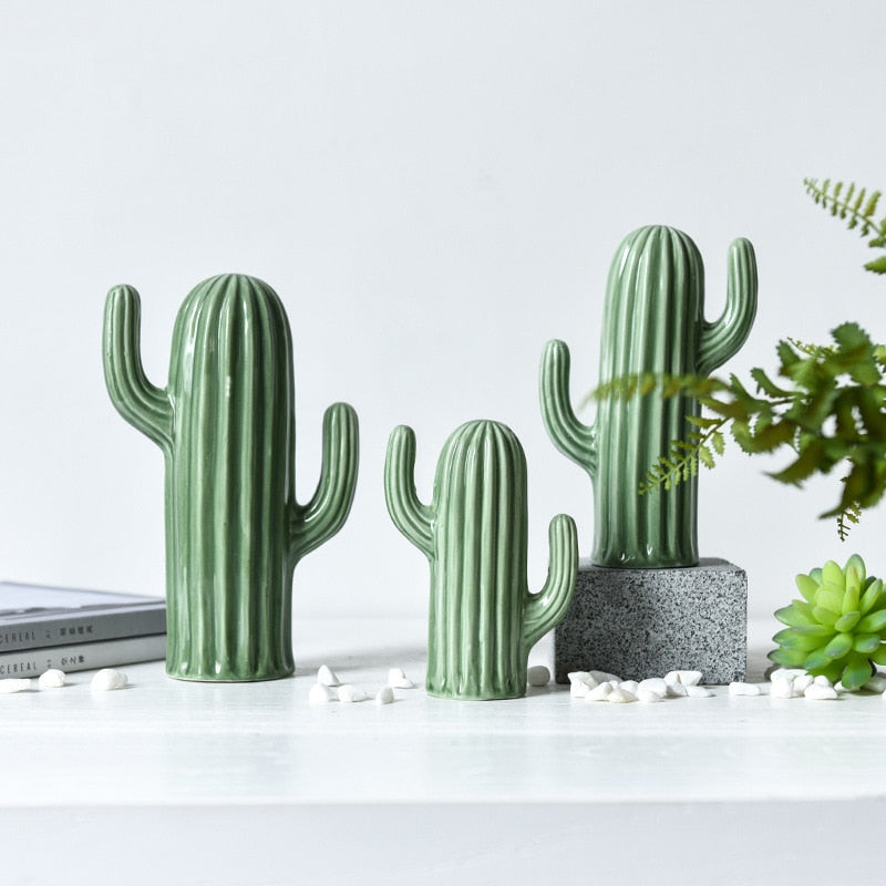 Nordic Style Creative Ceramics Cactus Ornaments Living Room Desktop Decorative Simulation Green Plant Figurines Home Decoration