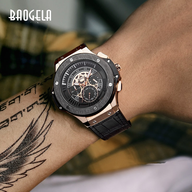 BAOGELA hommes montres hommes horloge de luxe marque Quartz Sport montre Rose modo cronógrafo montre-bracelet pour hommes1910