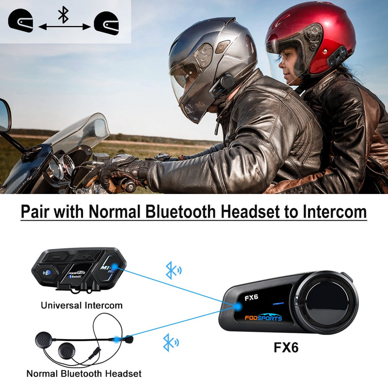 Fodsports FX6 Motorradhelm Bluetooth Intercom Moto Helm Headset 1000m 6 Rider BT 5.0 Interphone Intercomunicador FM Radio