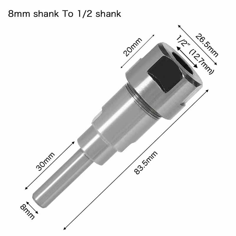 Broca para enrutador de vástago de 1/4 ", 8mm, 12mm, 1/2", convertidor de varilla de extensión, accesorios para máquina de grabado para fresa de madera