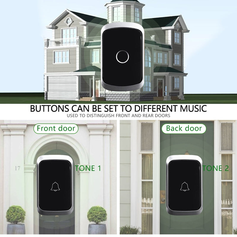 CACAZI Wireless Waterproof Doorbell 300M Remote US EU UK Plug LED Flash Home Cordless Door Bell Chime 1 2 Button 1 2 Receiver