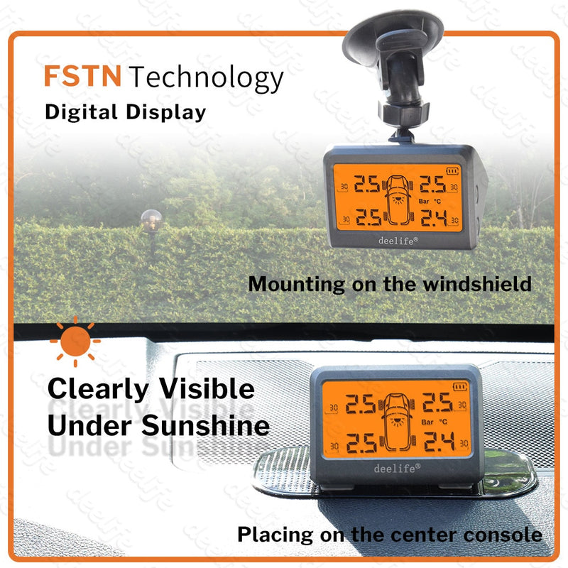Deelife Solar TPMS Sensor Autoreifendrucküberwachungssystem für 4-Rad-Reifen TMPS