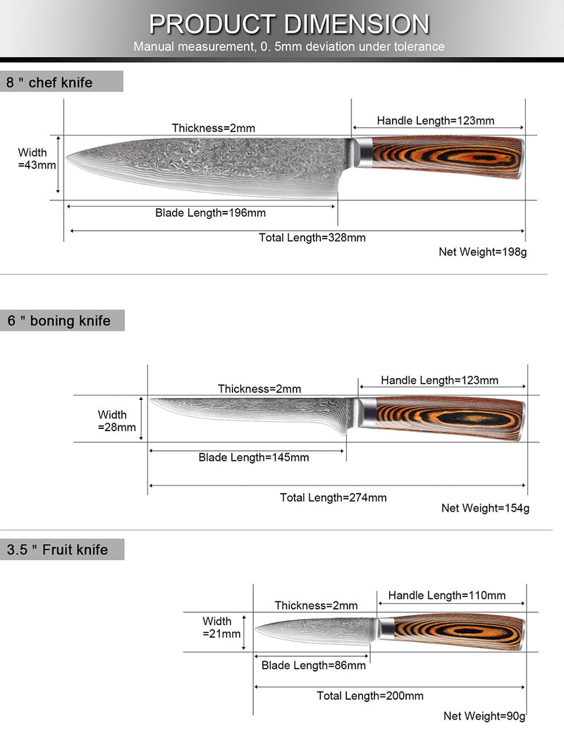 XITUO, 1-4 Uds., juego de cuchillos de cocina, cuchillo de cocina de acero damasco japonés VG10, chef, deshuesado, pelado, Santoku, cuchillos de utilidad, mango de madera