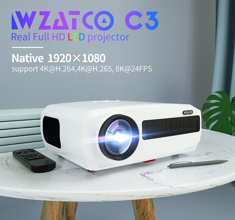 Proyector LED WZATCO C3 Android 10,0 WIFI Full HD 1080P 300 pulgadas Proyector de pantalla grande Home Theater Smart Video Beamer