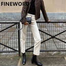 FINEWORDS Autumn Korean Apricot Harem Boyfriend Jeans Women Beige Jeans Vintage Casual Wide Leg Boot Cut Denim Pants