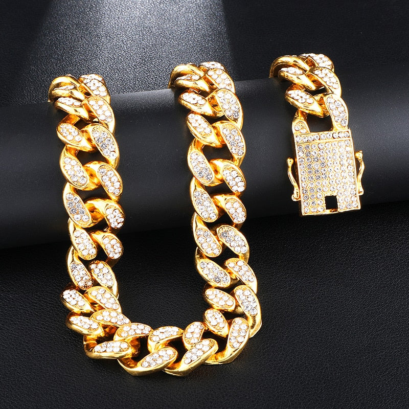 Hip Hop 1Set 20MM Full Iced Out gepflasterte Strasssteine ​​Miami Curb Cuban Chain CZ Bling Rapper Halsketten für Herrenschmuck