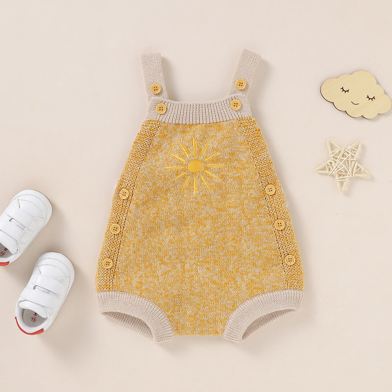 2021-07-02 Lioraitiin 0-18M Newborn Baby Boy Girl Autumn Bodysuit Sleeveless Knitting Sun Printed Jumpsuit 2Styles