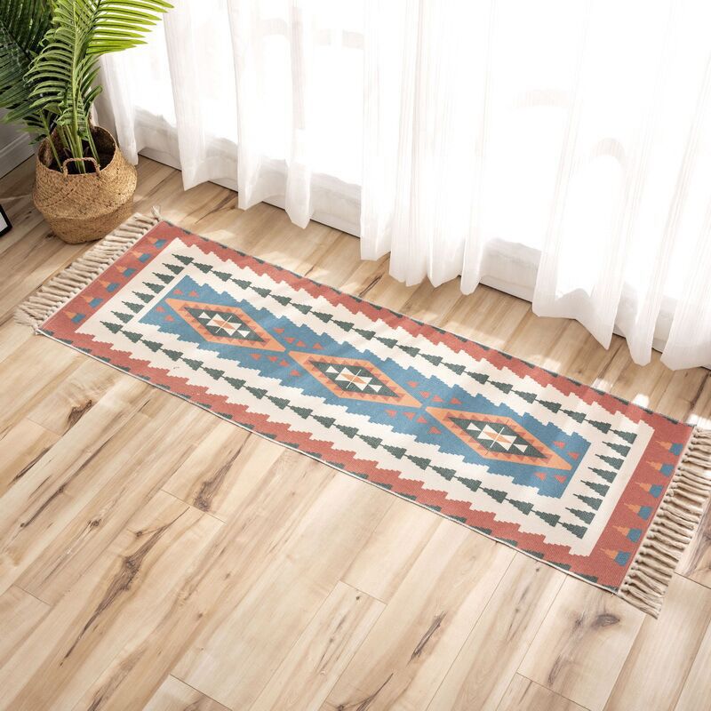 Luxury Bohemia Ethnic Style Cotton Linen Soft Carpet Handmade Tassel Rug Living Room Bedside Floor Mat Pad Home Boho Decoration