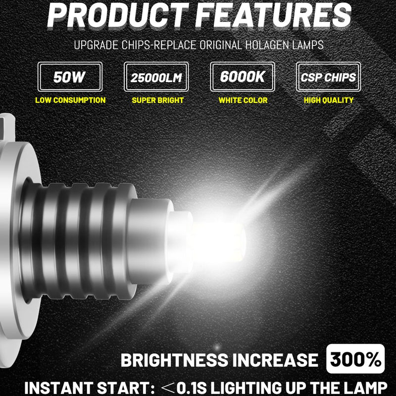25000LM H7 LED Headlight 360 Degree CSP LED 9012 HIR2 4300K H1 H11 H4 HB3 HB4 H8 H9 9005 9006 6000K 8000K 100W High Low Beam 12V