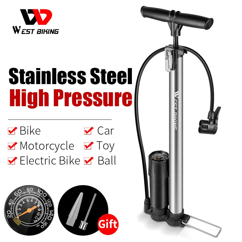 WEST BIKING Bike Floor Pump 120/160PSI Bomba de ciclismo de alta presión Inflador de aire Schrader Presta Valve Road MTB Bicicleta Neumático Bomba