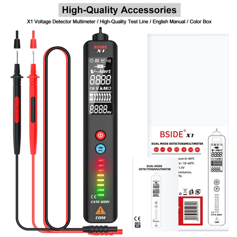 BSIDE New Voltage Detector Tester X1 X2 Smart Multimeter Non-contact Infrared Thermometer EBTN Display Live wire NCV Test pencil