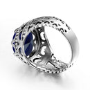 Szjinao Pure 925 Sterling Silver 13*13mm Round Big Sapphire Rings For Men Gemstone Male Punk Vintage Jewellery Dropship Supplier