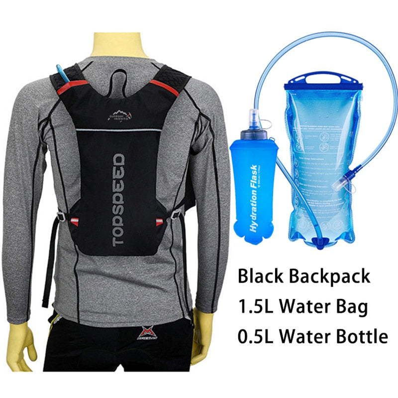 Ultraleichter Trailrunning-Rucksack, Outdoor-Sport, Radfahren, Trinkweste, Rucksack, Tasche, 1,5 l, Wasserbeutel, Blase