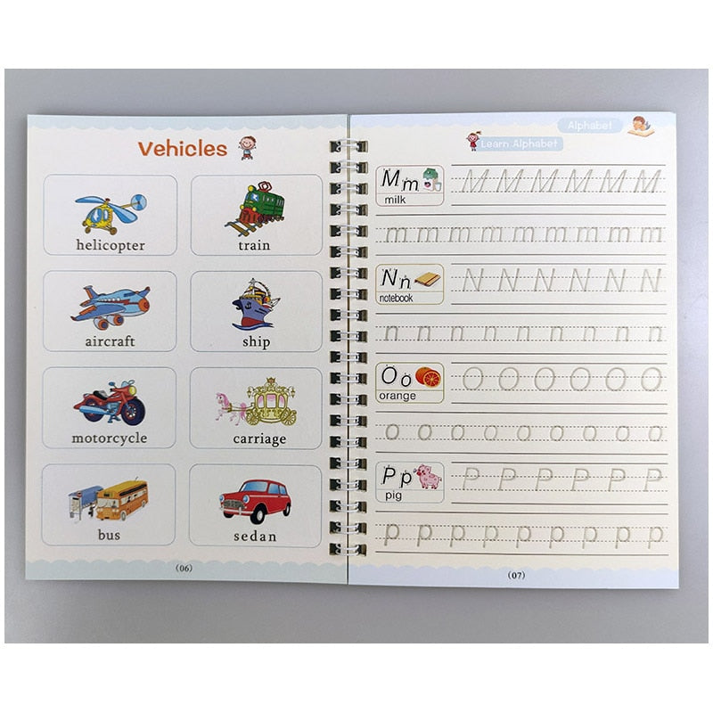 4 libros/juegos de libros mágicos para niños, cuadernos de caligrafía 3D reutilizables, cuadernos de práctica mágica con letras de números en inglés