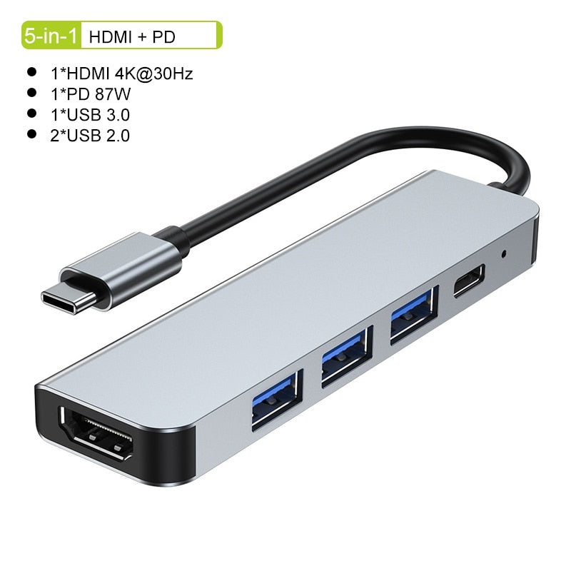 USB C HUB Typ C Splitter auf HDMI 4K Thunderbolt 3 Dockingstation Laptop Adapter mit PD SD TF RJ45 für MacBook Air M1 ThinkPad